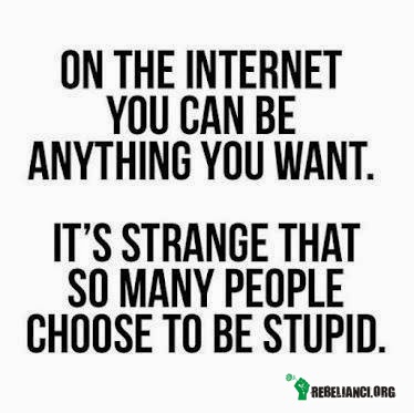 W Internecie – W Internecie możemy być kimkolwiek chcemy.
Dziwne, że wielu z nas decyduje się być idiotami. 