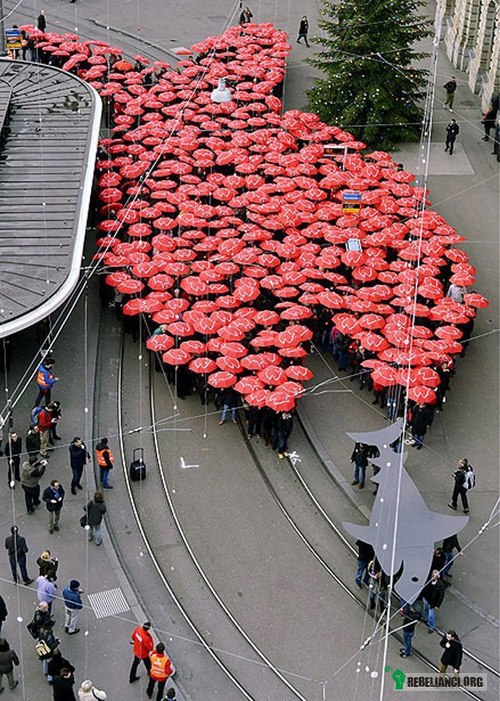 Jedność. – Członkowie szwajcarskiego związku zawodowego protestują przeciwko rekinom finansjery. 