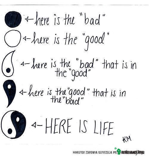 Yin i Yang – To jest zło.
To jest dobro.
To jest dobro z odrobiną zła.
To jest zło z odrobiną dobra.
To jest życie. 