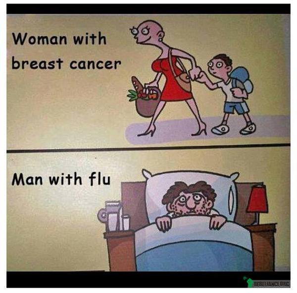Kobieta z rakiem piersi i facet z grypą. –  