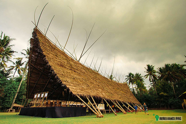 Zielona Szkoła na Bali wykonana z bambusa. – Bambus to jedna z najbardziej trwałych roślin na świecie. 
Rośnie do czterech metrów, łączy w sobie siłę i elastyczność.
W przypadku państw równikowych to niedrogi i często występujący surowiec. 
Większość materiału wzięto z Bali, jedynie kilka dużych słupów było sprowadzonych z Jawy. 
Szkoła mieści ok. 500 osób. 
